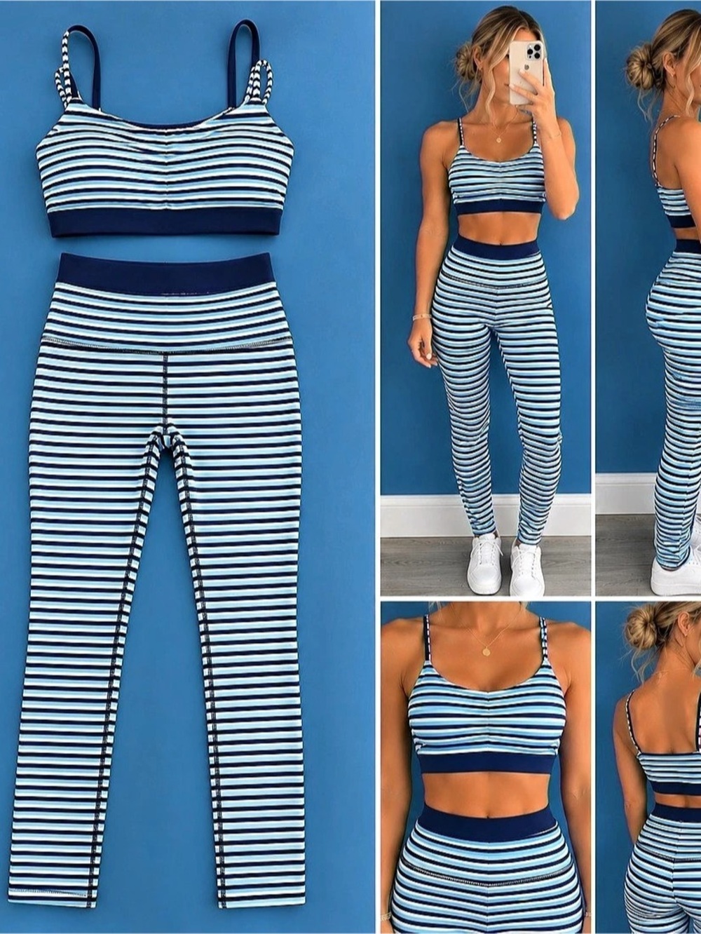 Blue & White Striped Leggings Set